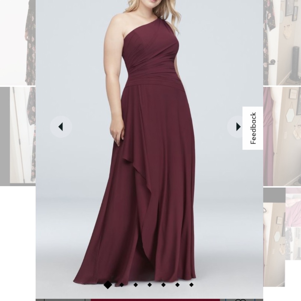 Davids Bridal one-shoulder georgette cascade bridesmaid dress-wine